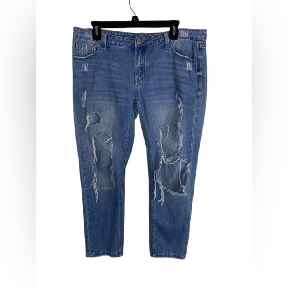 Papaya Juniors Erin Boyfriend Mid Rise‎ Medium Wash Distressed Denim Jeans Sz-11